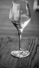 glass of wine. glass of wine sitting on the table. black and white photo.