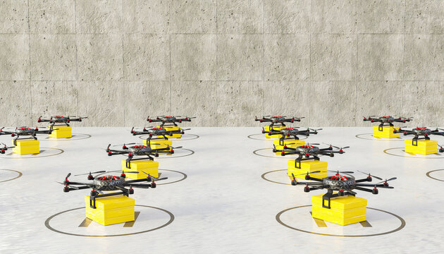 drones ready with packages for delivery. future delivery concept