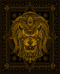 illustration vector lion head with mandala ornament style