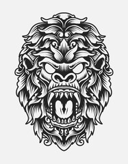 illustration vector gorilla head with ornament style