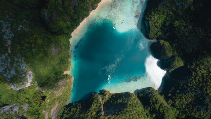 Top view of Pileh island in area of Phi phi leh. The place where can swimming inside with beautiful...