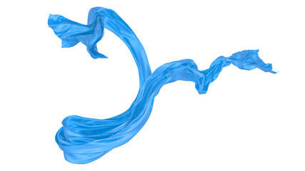 Beautiful flowing fabric of blue wavy silk or satin. 3d rendering image.