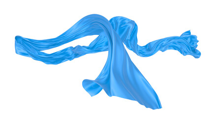 Beautiful flowing fabric of blue wavy silk or satin. 3d rendering image.