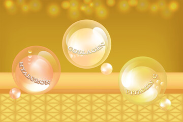 Hyaluronic acid skin solutions ad, collagen serum drops with cosmetic advertising background ready to use, illustration vector.