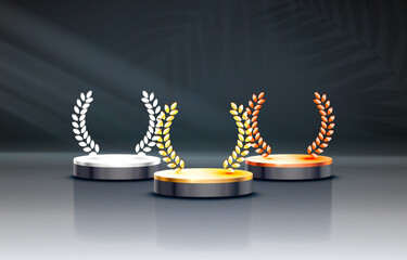 White winners podium for business concepts, Podium set object. Vector - obrazy, fototapety, plakaty