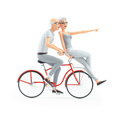 Fototapeta na wymiar 3d senior man and woman riding on bike together