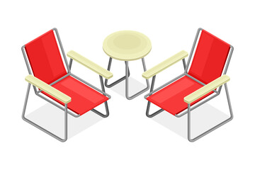 Chairs with Armrest and Table as Picnic Place Isometric Vector Illustration