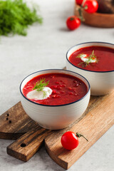 Borscht traditional Ukrainian or Russian beetroot soup