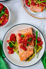 Waffles with wild garlic and salmon..style rustic