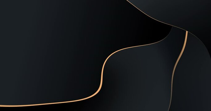 4k Abstract black shine glow and gold luxury animated background. Modern premium wavy minimal design. Semicircular soft round shapes with golden moves lines. Elegant wavy circular lines illustration