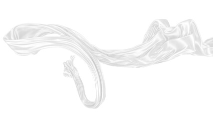 Beautiful flowing fabric of white wavy silk or satin. 3d rendering image.