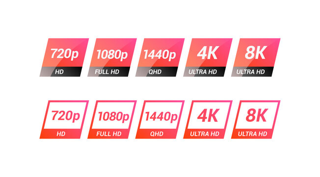 High Definition, Full HD, Quad HD 4K and 8K Monitor Display Label Set