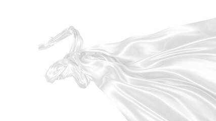 Beautiful flowing fabric of white wavy silk or satin. 3d rendering image.