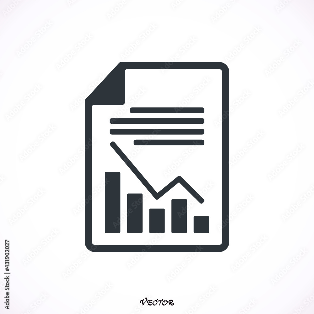 Poster report text file icon. document with chart symbol. accounting sign. flat icon on white background. v