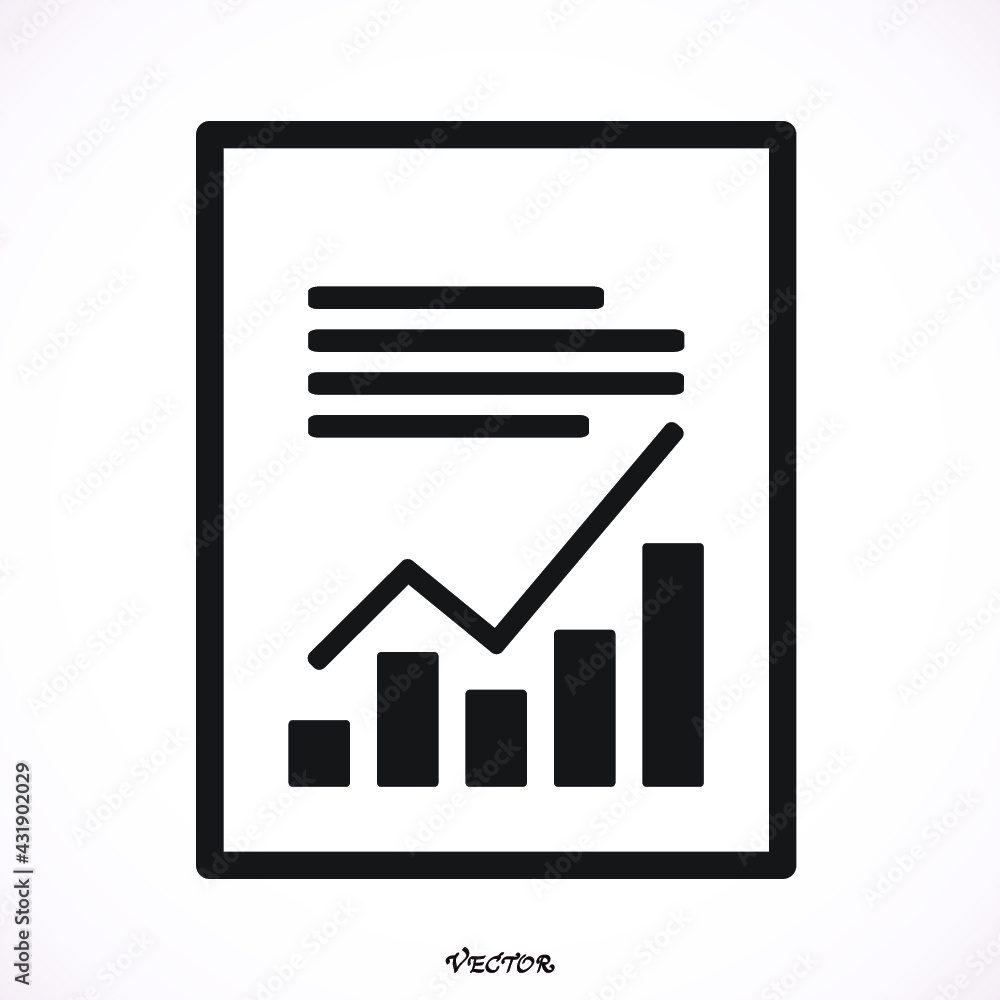 Poster report text file icon. document with chart symbol. accounting sign. flat icon on white background. v