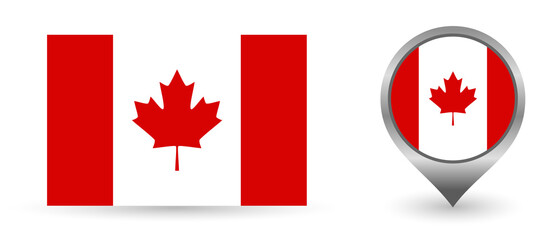 Vector flag Canada. Location point with flag Canada