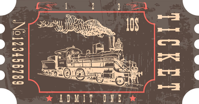 vector image of old vintage american western rail train ticket	