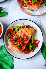 Waffles with wild garlic and salmon..style rustic