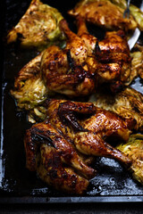 Roasted cornish hens with cabbage.style rustic