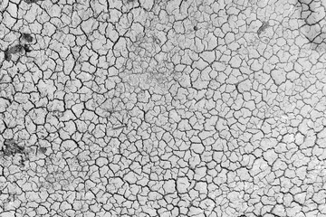 Mudflat cracked desert barren surface for natural background, layer, wallpaper, photo effect. Black and White Monochrome image of drought effects of global warming