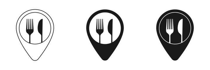 Map pointer vector illustration with restaurant icon. Set of icons.
