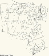 Black simple detailed street roads map on vintage beige background of the quarter Złotno district of Lodz, Poland