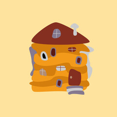 Fabulous house in cartoon style. Nature handmade concept.  Wooden Waldorf education. Vector illustration.