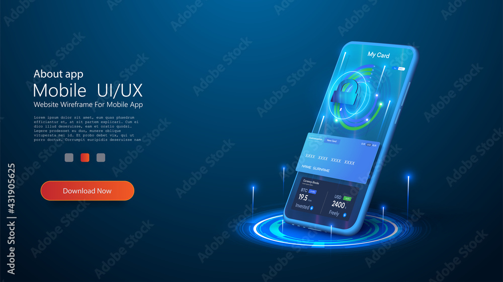 Aufkleber online banking app landing page. smart wallet concept with credit, debit card payment application. g