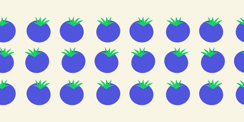 Blueberry seamless vector border. Blueberries repeating horizontal pattern. Hand drawn fruit surface pattern design for fabric trim, food packaging, footer, header, divider, menu.
