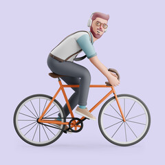 Young man riding on a bicycle. Mockup 3d character illustration