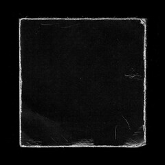 Old Black Square Vinyl CD Record Cover Package Envelope Template Mock Up. Empty Damaged Grunge Aged Photo Scratched Shabby Paper Cardboard Overlay Texture.  - 431906461