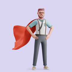 Young man in a superhero pose. Mockup 3d character illustration