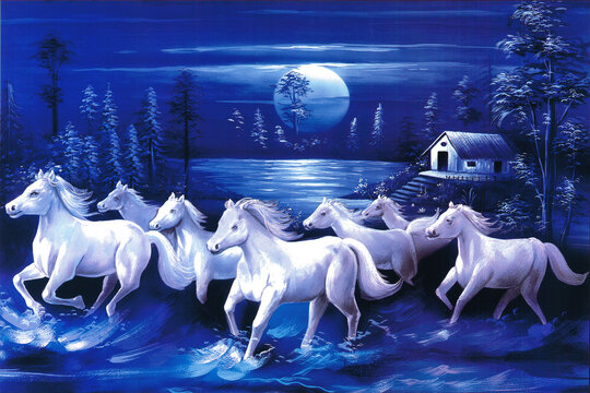 Seven Running White Horses Stock Illustration | Adobe Stock