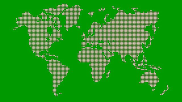 Animated pink world map from point pattern. Vector illustration isolated on a green background.