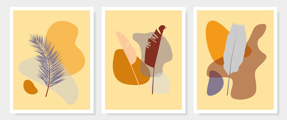 Botanical abstract vector set. Plant art for print, cover, wallpaper. Minimal design. Natural wall art. Vector illustration.