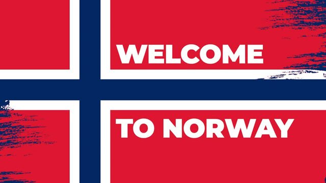 Welcome to Norway text animation with a flag in the background. The flag is drawn with big brush strokes. 4K animation