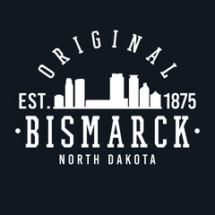 Bismarck, ND, USA Skyline Original. A Logotype Sports College and University Style. Illustration Design Vector.