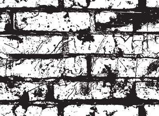 Abstract seamless pattern with old brick wall in grunge style. Vector texture with black and white shabby brickwork. Repeating background, suitable for wrapping paper, fabric design, loft wallpaper