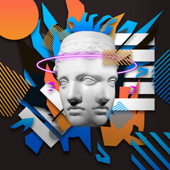 Modern conceptual artwork with ancient statue. Contemporary art collage. - obrazy, fototapety, plakaty