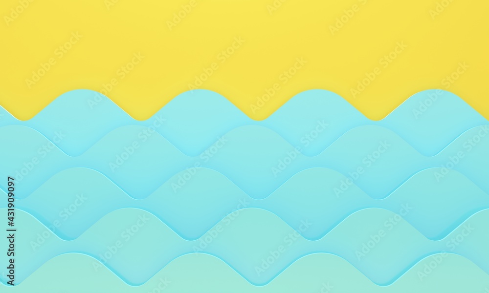 Aufkleber abstract background with yellow beach and sea wave. 3d rendering
