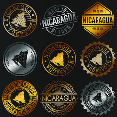 Nicaragua Business Metal Stamps. Gold Made In Product Seal. National Logo Icon. Symbol Design Insignia Country.