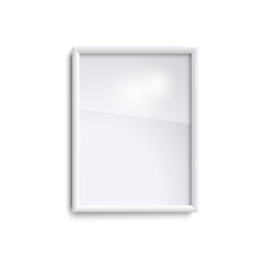 Blank vertical picture frame with glass, realistic white vertical picture frame, A4