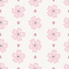 Seamless floral pattern design with sweet vector hand drawn flowers for kids and baby products, fabric, wallpaper, stationery. Meadow floral digital paper