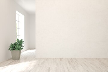 White empty room. Scandinavian interior design. 3D illustration