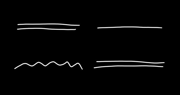 Set of Hand-drawn LOOP Animation Elements: Frames, Underlines, Quotation marks, Question and Exclamation mark, Text Highlighters in doodle style on transparent background. Alpha channel.