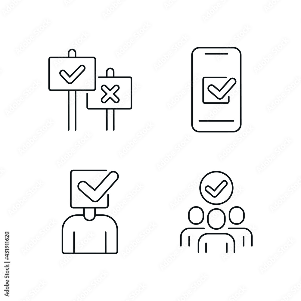 Poster voting linear icons set. electronic voting. thin line customizable illustration. contour symbol. vec