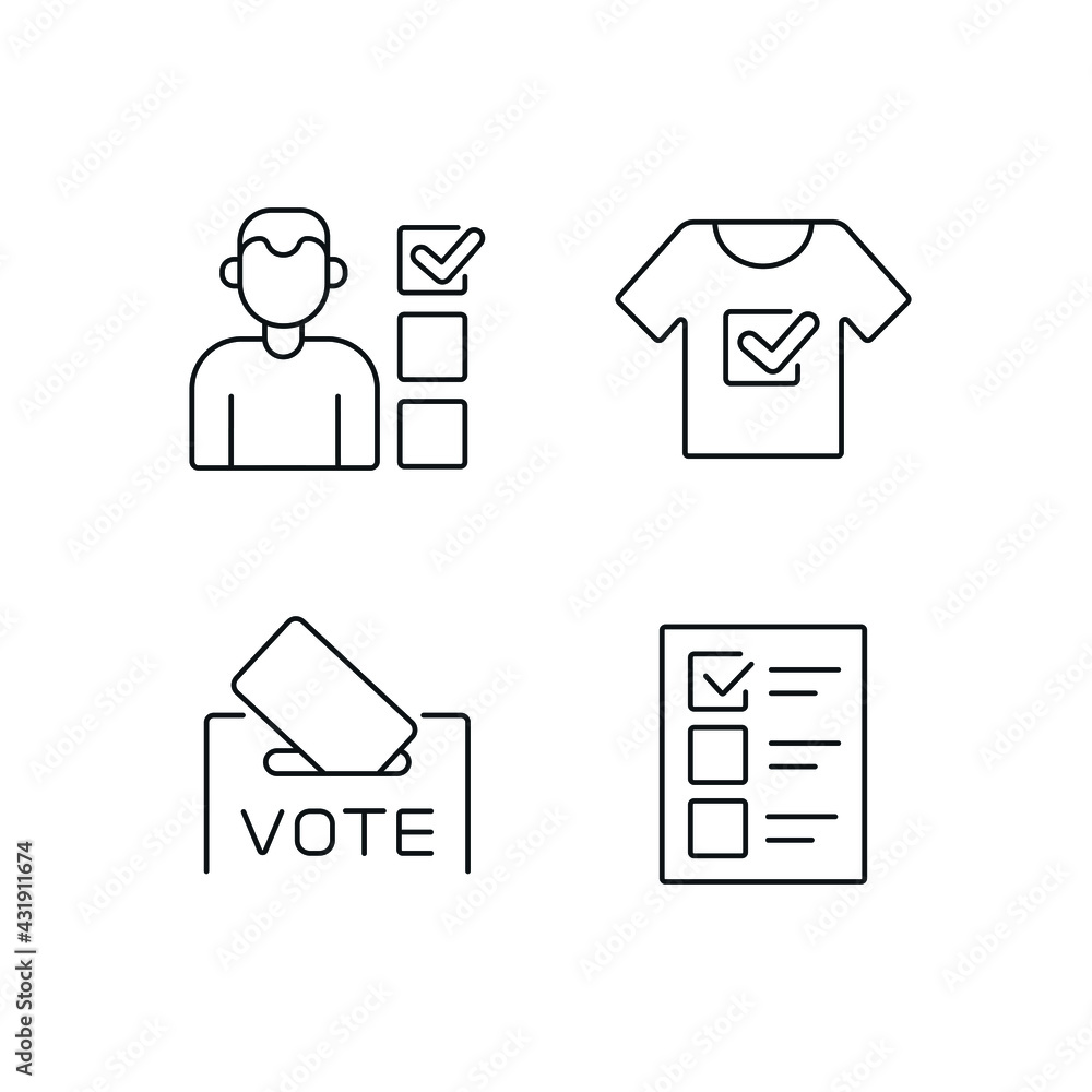 Poster voting linear icons set. electronic voting. thin line customizable illustration. contour symbol. vec