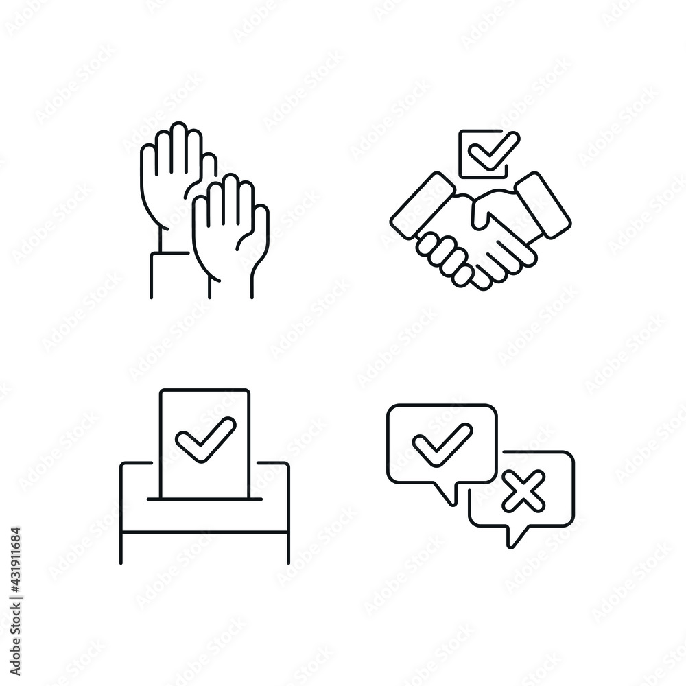 Poster voting linear icons set. electronic voting. thin line customizable illustration. contour symbol. vec