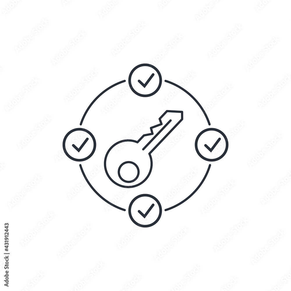 Poster key ability. possibilities of application. vector linear icon isolated on white background.