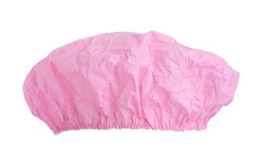 Pink waterproof shower cap isolated on white
